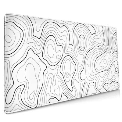 Witte topografische contour gaming muismat 90 x 35,7 cm XXL geografische kaart lijnen volledige Des muismat uitgebreide grote antislip rubberen basis toetsenbord mat met gestikte randen voor