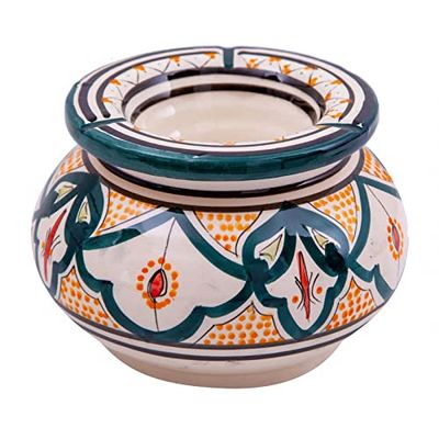 Biscottini - Windproof and anti-odor ashtray W18xPR13xH18 cm - Outdoor Table Ashtray - Ceramic Ashtray - Hand-Decorated