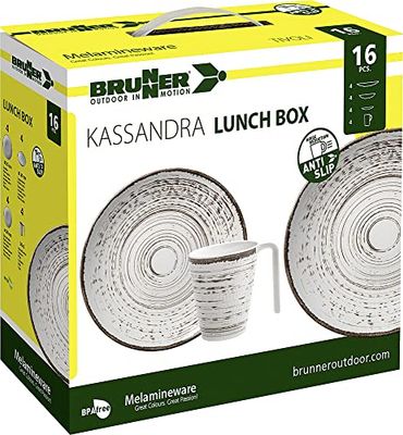 BRUNNER Set stoviglie da Campeggio (Set 16 Pezzi) per 4 Persone - Lunch Box Kassandra - in melamina di Alta qualità, Antiscivolo e Resistente