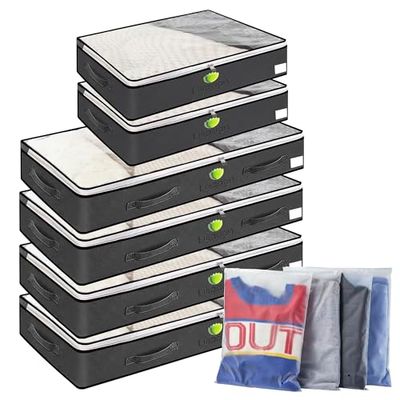Liliadon Lot de 6 boîtes de rangement sous le lit de 90 l pour vêtements, poignées renforcées, poches, bac de rangement pliable en tissu pour couvertures, serviettes, couettes, pulls, feuilles de lin,