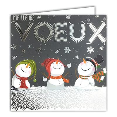 Afie 23043 fyrkantigt kort Gott nytt år bästa silver löfte 3 snöflingor fest snögubbar - med vitt kuvert