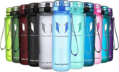 Super Sparrow Borraccia Sportiva & Bottiglia Bambini Senza Perdite - 1L Bottiglia Acqua Plastica Riutilizzabile - Senza BPA