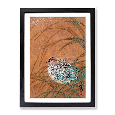 Quail In The Grass By Shibata Zeshin Asian Japanese Framed Wall Art Print, Ready to Hang Picture for Living Room Bedroom Home Office Décor, Black A2 (64 x 46 cm)