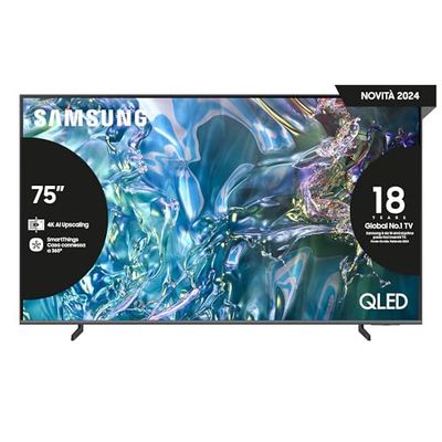 Samsung TV QE75Q64DAUXZT QLED 4K, Smart TV 75" Quantum processor Lite 4K, AirSlim, DVBT-2, Q-Symphony & OTS Lite, Integrato con Alexa e Bixby, compatibile con Google Assistant, Titan Gray 2024