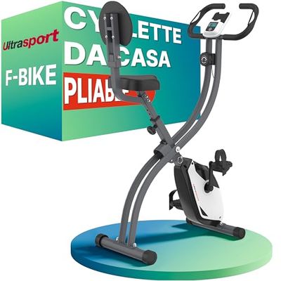 Ultrasport F-Bike Cyclette da Casa Pieghevole I Cyclette Pieghevole da Casa fino a 130 KG con Sella Extra Confortevole e LCD Display, Cyclette da Camera (Nero-Argento)