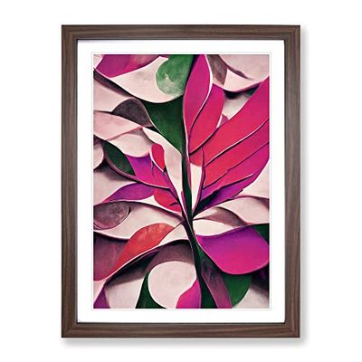 Abstract Leaf Art No.4 Framed Print for Living Room Bedroom Home Office Décor, Wall Art Picture Ready to Hang, Walnut A4 Frame (34 x 25 cm)