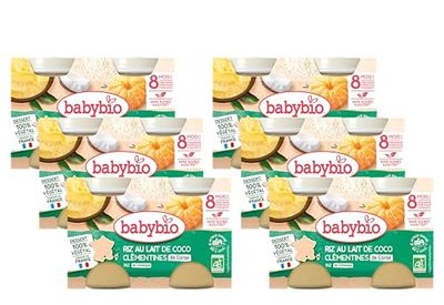 BABYBIO - Petits Pots Riz au lait de coco Clémentines de Corse - BIO - 8+ mois - 2x130g - Lot de 6