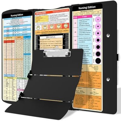 Portapapeles de enfermería plegable médico: edición de enfermería, hojas de trucos de aluminio de 3 capas, portapapeles plegable, tamaño de bolsillo, clip de perfil de enfermería, portapapeles de