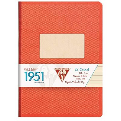 Clairefontaine 195446C Collection 1951 Back to Basics Un Cahier Brochure Dos Toilé Rouge corail - A5 14,8x21 cm - 192 Pages Lignées - Papier Blanc 90 g - Couverture Carte à Grain