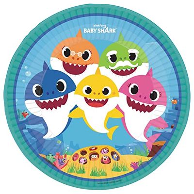 amscan 9909039-66 8 borden Baby Shark rond papier 23 cm