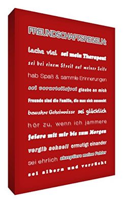 El pequeño ayudante FRDR128-09G Wandschmuck de lona fuerte en reglas modernas amistad estilo tipográficas, 21-30,5 cm, rojo