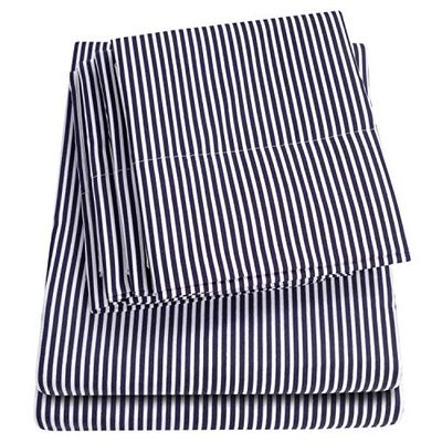 Set di lenzuola per letto matrimoniale, 6 pezzi, collezione Supreme 1500, in microfibra spazzolata fine, con tasca profonda, 2 federe extra, motivo classico a strisce, colore blu navy