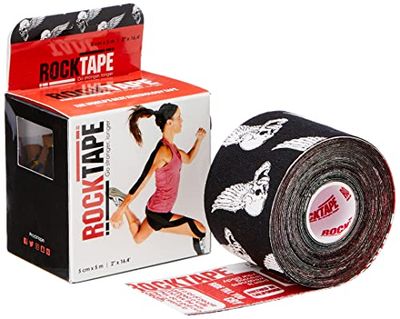 RockTape Bande élastique thérapeutique Unisexe, Bande Physio Sportive sans Latex pour épaule, Cheville, coude, Poignet, attelles de Tibia et Soutien du Genou - Noir Crâne