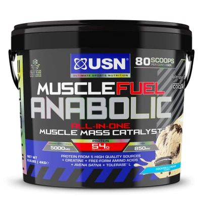 USN Muscle Fuel Anabolic Cookies et Crème Tout-en-un Shake de Protéines en Poudre (4kg) : Poudre protéinée anabolique pour la prise de muscle - Nouvelle formule améliorée.