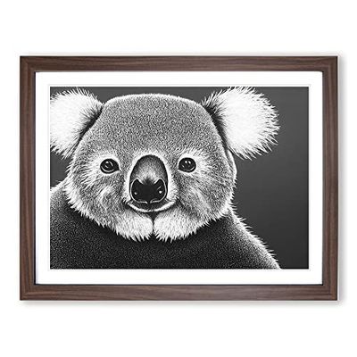 Monochrome Koala Bear Vol.6 H1022 Framed Print for Living Room Bedroom Home Office Décor, Wall Art Picture Ready to Hang, Walnut A4 Frame (34 x 25 cm)