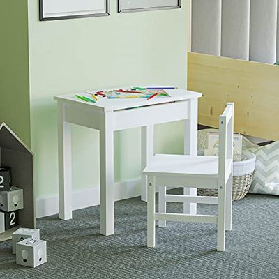 Junior Vida Béliers Ensemble de Bureau et Chaise 2 pièces pour Enfants en pin Massif Blanc
