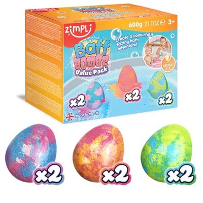 6 x Egg Bombe da Bagno a Uovo Large di Zimpli Kids, Crea una Colorata Avventura da Bagno Frizzante, Regali Alternativi di Uova di Pasqua per Bambini, Idratante per Pelli Secche, Biologico