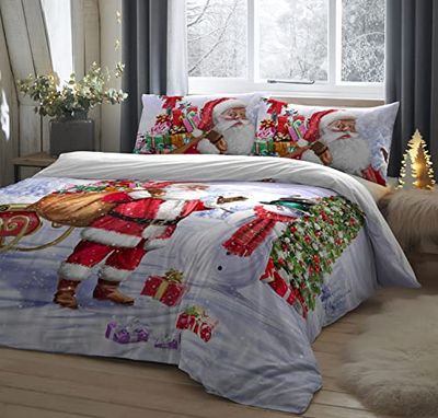 Fusion – jultomten i snön påslakan – enkelsäng storlek (140 x 200 cm) – 1 örngott ingår – enkel skötsel – fars jul och snögubbe påslakan – traditionella julsängkläder