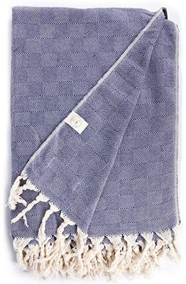 Bersuse 100% Coton - Milas XXL Couverture, Jeté de Lit ou de Canapé - Fouta Peshtemal Serviette de Plage - Serviette Turque - Oeko-TEX - 150x230 cm, Bleu Marine