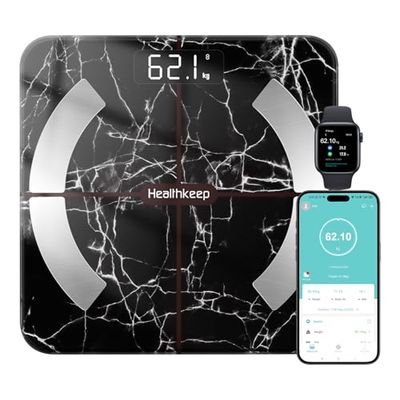 Healthkeep Smart Body Fat Scale with 13 Body Composition Metrics, Smart Digital Bathroom Weighing Scale Compatible with iOS Android, Max 400lb/180kg, Black Marble