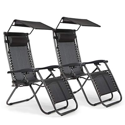 IntimaTe WM Heart Pieghevole Deck Sedia 2-Pezzo Set con Tazza Holder, Poggiatesta e Canopy, Leggero Grigio