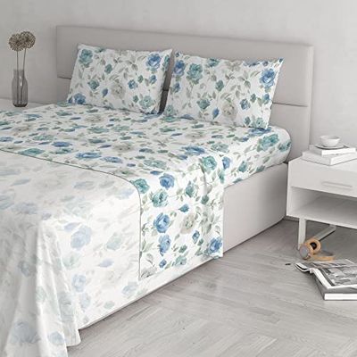 Italian Bed Linen Completo letto Athena Cotone, GRAZIA AZZURRO, Matrimoniale
