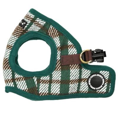 Puppia Feestelijk vest, hondentuigje, instap warm, winter, geruit patroon, voor kleine en middelgrote honden, groen, M