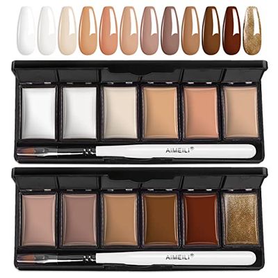 AIMEILI Solid Cream Gel Nail Polish with Brush, 12 Colors Neutral Nude Brown White Solid Gel Polish Palette Set Pudding Gel Set UV LED Soak Off Art Kit Manicure DIY at Home Mother's Day Gift Kit1