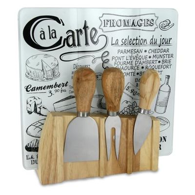 COOK CONCEPT Bistrot ka1732 Tábua de queijo com 3 utensílios com íman de madeira castanha 21,1 x 4 x 22 cm, 21,1 l x 4 an cm
