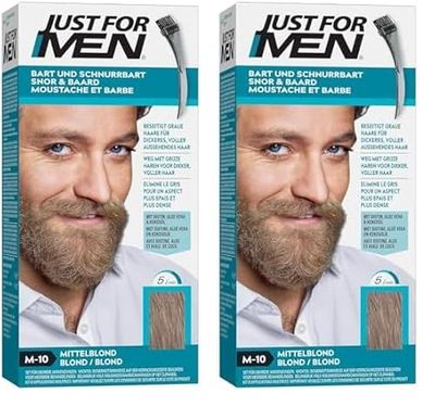 Just for men M10 - Colorante para bigote y barba, color rubio medio, elimina las canas para un aspecto más tupido y abundante (Paquete de 2)