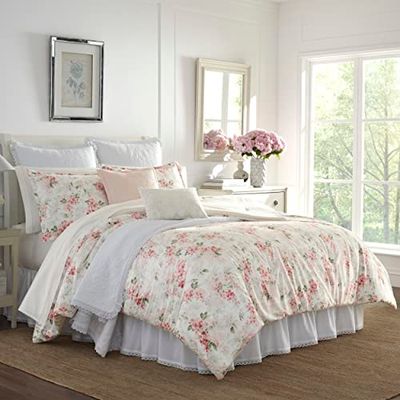 Laura Ashley Lyxigt ultramjukt täcke, premium bäddset för alla årstider, elegant delikat design för heminredning, polyester fusksammet, rouge, kung