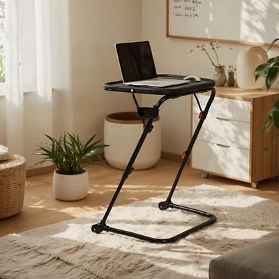 FurnitureR - Mesa Auxiliar con Altura Ajustable, Puntas de sofá de salón, móvil y ángulo Ajustable, no Requiere Montaje, fácil de Plegar para el salón, el Dormitorio, el balcón, Negro