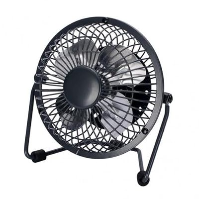 Bulerias tafelventilator, elegant en compact in zwart. Met 2,5 W vermogen en USB, meet 14,8 x 14,2 x 7,6 cm. Verstelbaar voor een ideale luchtstroom in elke kamer.