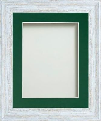 Frame Company Lynton Rustic White Photo Frame with Bottle Green Mount, 12x10 for 10x8 inch, fitted with perspex