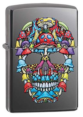 Zippo Lighter, Metal, Black Ice Mushroom Skull, One Size