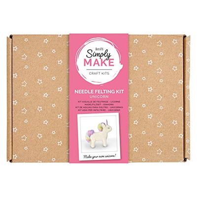 Simply Make Naaldviltkit - Eenhoornontwerp voor kinderen en volwassenen, inclusief wol, naalden en alle gereedschappen, perfect voor volwassen ambachten en beginners - Naaldvilten Art & Craft Kit
