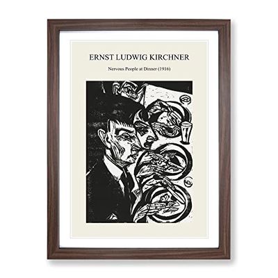 Nervous People At Dinner By Ernst Ludwig Kirchner Exhibition Museum Painting Framed Wall Art Print, Ready to Hang Picture for Living Room Bedroom Home Office Décor, Walnut A2 (64 x 46 cm)