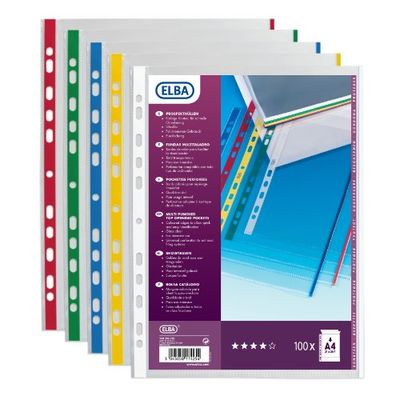 Pochette Perf Oxford Sach100 A4 PP9 Lisse Bord Colore Ast