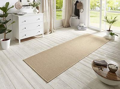 BT Carpet Nature - Alfombra de cocina para interiores y exteriores, antideslizante, tejido plano, pelo corto, aspecto de lana, alfombra de cocina para pasillo, cocina, jardín, terraza, baño, beige, 80