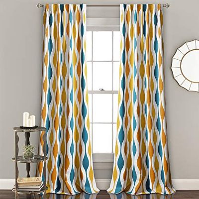 Lush Decor Mid Century Geo - Par de Paneles de Cortinas filtrantes de luz, 95 Pulgadas de Largo x 52 Pulgadas de Ancho, Turquesa y Naranja