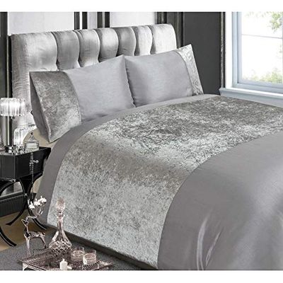 Rapport Conjunto de capa de edredão de luxo com painéis de veludo esmagado, tamanho Super King, cor prateada