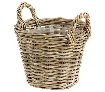 Cesta de mimbre Dehner con asas, Ø 40 cm, altura 30 cm, trenza de ratán, gris / marrón