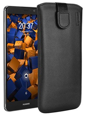 mumbi Echt leren hoesje compatibel met Huawei Mate 9 hoes leren hoes case portefeuille, zwart
