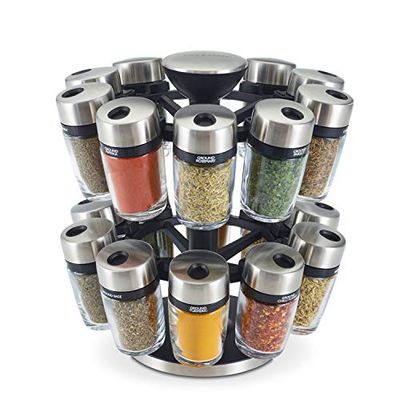 Cole & Mason Cambridge Especiaria giratória para ervas e especiarias de 360° para 20 frascos, cozinha prateleira de especiarias/frascos com tampas, aço inoxidável/vidro, especiarias inclui