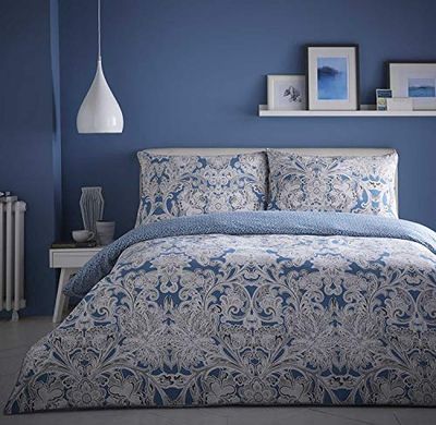 Appletree Satira Modern Paisley Patterned Designer Duvet Cover Set, Cotton, Blue, Double