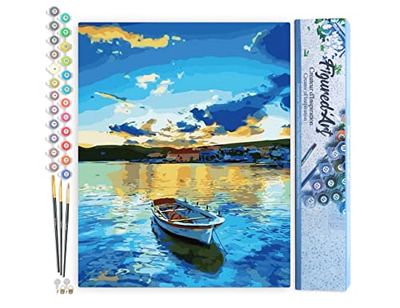 Figured'Art Peinture par Numéro Adulte Barque et Lever de Soleil - Activité Manuelle Kit de Loisir Créatif DIY Numéro d'art Complet - 40x50cm sans châssis en Bois