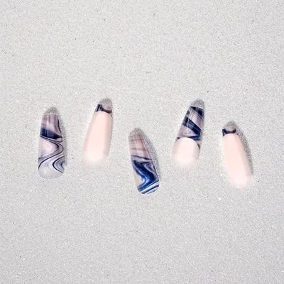 EBIN NEW YORK 3D Nail Lux - Midnight Blue - TROPICAL COCKTAIL | Press on Nails Long and Extra Long Coffin Style, Colorful Patterns False Nails for Daily Wear, Festival, and Holiday Nails