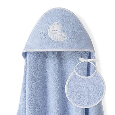 Ensemble Interbaby: Cape de bain Bébé a capuche avec bavoir Sweet Moon bleu
