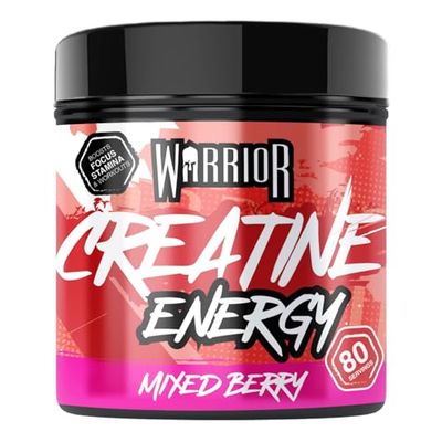 Warrior Creatine Monohydrate Powder + Energy 360g - Formulated as a Pre Workout to Fuel Performance and Support Muscle Recovery - Contains Caffeine & Vitamins - 80 Servings (Mixed Berry)