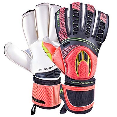 HO Soccer Ikarus Ergo Roll Finger Warning Guantes de Portero, Unisex Adulto, Rosa (Warning) / Negro/Lima, 9.5